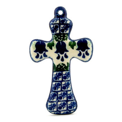 Polish Pottery Cross 5&quot; Texas Bluebell