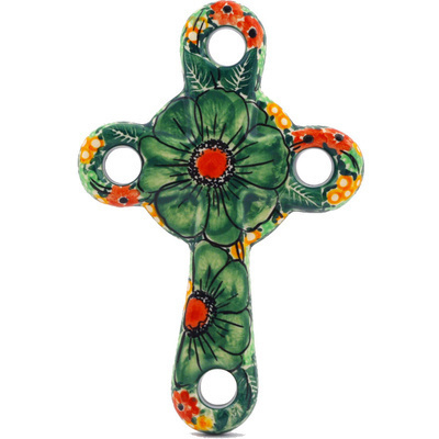 Polish Pottery Cross 6&quot; Bloom &amp; Wild UNIKAT