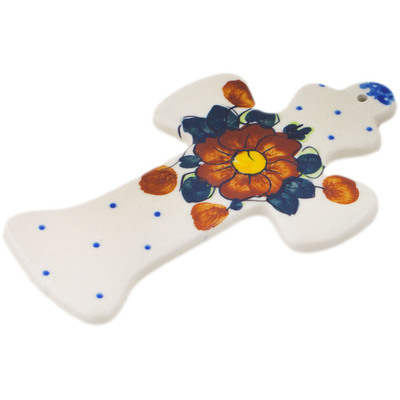 Polish Pottery Cross 7&quot; Autumn Pansies UNIKAT