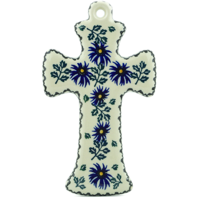 Polish Pottery Cross 7&quot; Blue Chicory