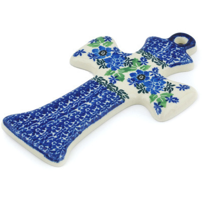 Polish Pottery Cross 7&quot; Blue Spring Wreath