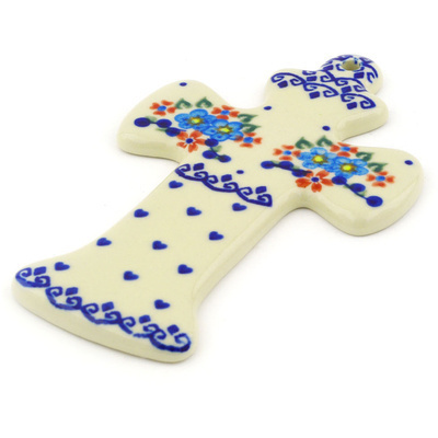 Polish Pottery Cross 7&quot; Hearts And Flowers