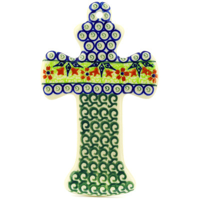 Polish Pottery Cross 7&quot; Heavenly Swirls