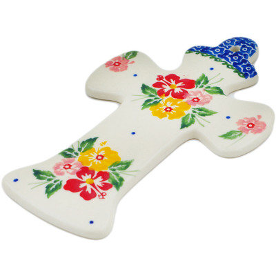 Polish Pottery Cross 7&quot; Hibiscus Splendor