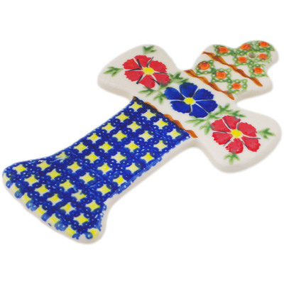 Polish Pottery Cross 7&quot; Paradise Poppy