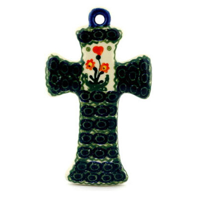 Polish Pottery Cross 7&quot; Peach Spring Daisy