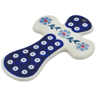 Polish Pottery Cross 7&quot; Peacock Forget-me-not