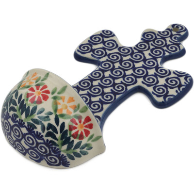 Polish Pottery Cross 7&quot; Wave Of Flowers