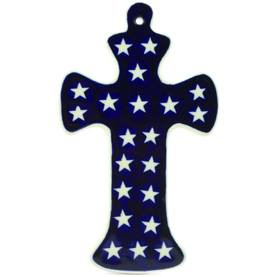 Polish Pottery Cross 8&quot; America The Beautiful