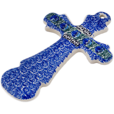 Polish Pottery Cross 8&quot; Emerald Tulips