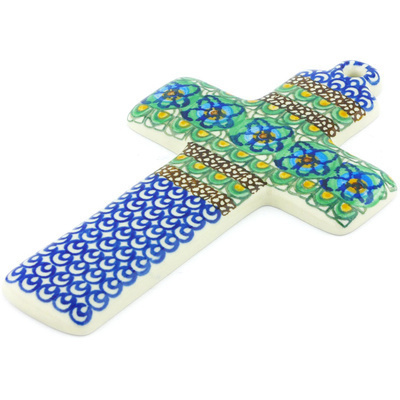 Polish Pottery Cross 8&quot; Mardi Gras UNIKAT