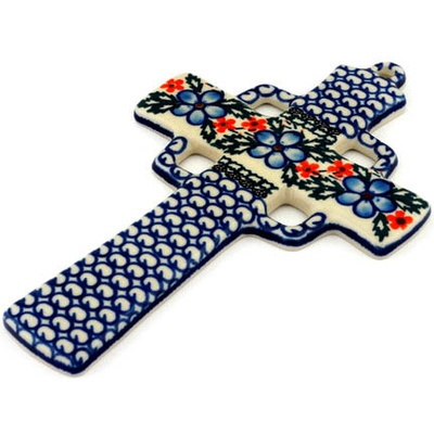 Polish Pottery Cross 9&quot; Cobblestone Garden