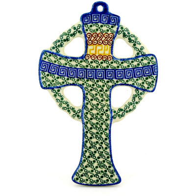 Polish Pottery Cross 9&quot; Grecian Sea