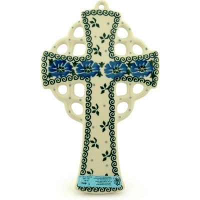 Polish Pottery Cross 9&quot; Hidden Flowers