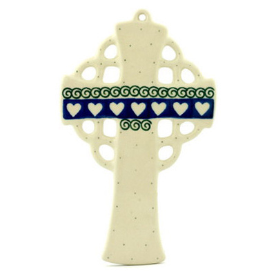 Polish Pottery Cross 9&quot; Light Hearted