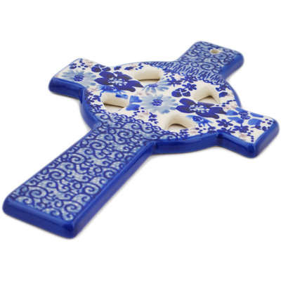 Polish Pottery Cross 9&quot; Periwinkle Sweetness UNIKAT