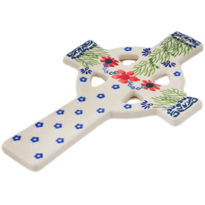 Polish Pottery Cross 9&quot; Red Blossom