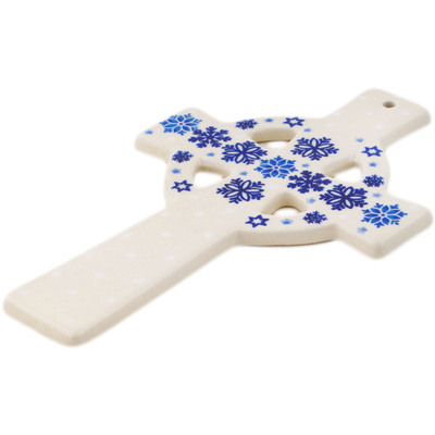 Polish Pottery Cross 9&quot; Snowdrift