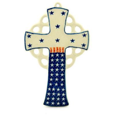 Polish Pottery Cross 9&quot; Stars And Stripes