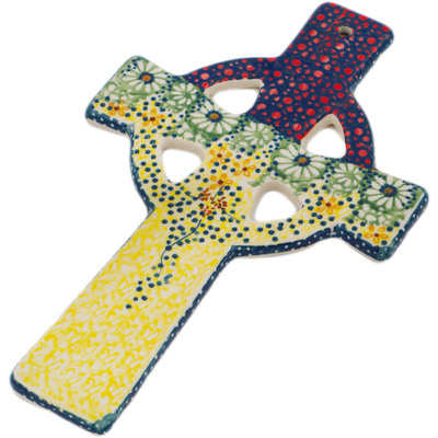 Polish Pottery Cross 9&quot; Sunshine Grotto UNIKAT
