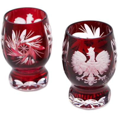 Glass Crystal Shot Glass Set of 2 3&quot; Polish Eagle