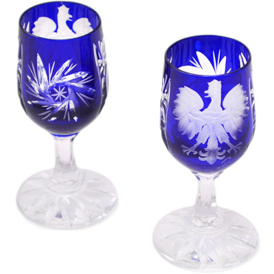 Glass Crystal Shot Glass Set of 2 3&quot; Polish Eagle