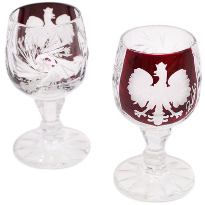 Glass Crystal Shot Glass Set of 2 3&quot; Polish Eagle