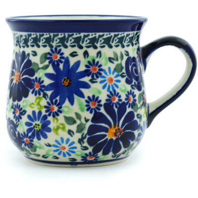 Polish Pottery Cup 10 oz Blue Summer Garden
