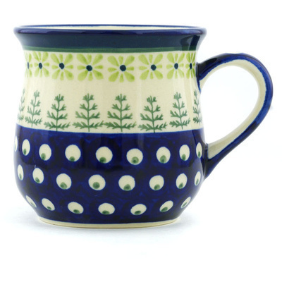 Polish Pottery Cup 10 oz Peacock In The Pines