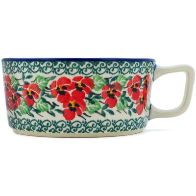 Polish Pottery Cup 11 oz Red Pansy