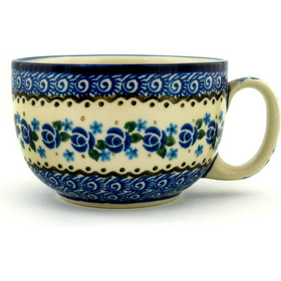 Polish Pottery Cup 13 oz Blue Bud Sea