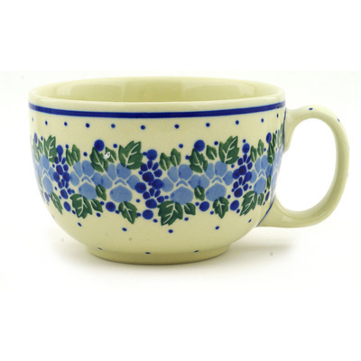Polish Pottery Cup 13 oz Blue Speckle Garland