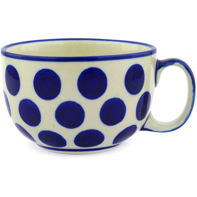 Polish Pottery Cup 13 oz Bold Blue Dots