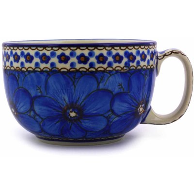 Polish Pottery Cup 13 oz Cobalt Poppies UNIKAT