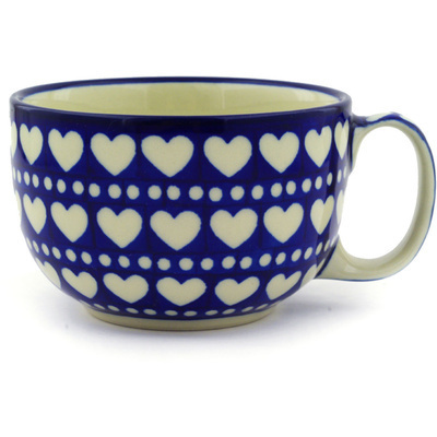 Polish Pottery Cup 13 oz Heart To Heart