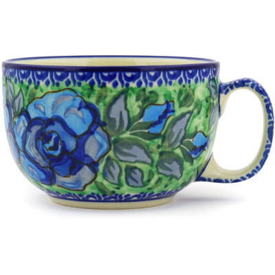 Polish Pottery Cup 13 oz Matisse Flowers Cobalt UNIKAT