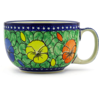 Polish Pottery Cup 13 oz Pansy Pop UNIKAT