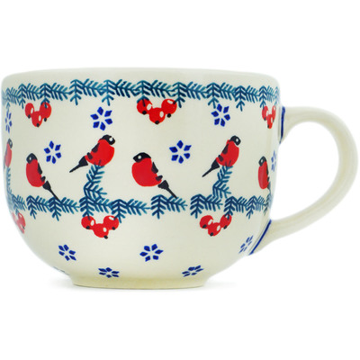Polish Pottery Cup 17 oz Winter Bullfinch