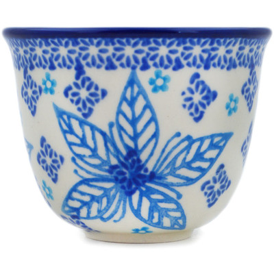 Polish Pottery Cup 3 oz Blue Poinsettia UNIKAT