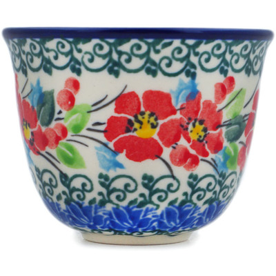 Polish Pottery Cup 3 oz Cherry Colored Florals UNIKAT