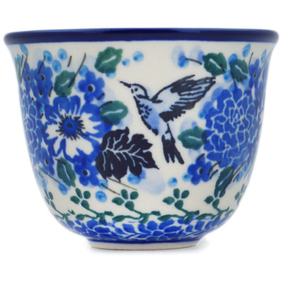 Polish Pottery Cup 3 oz Hummingbird Blue UNIKAT