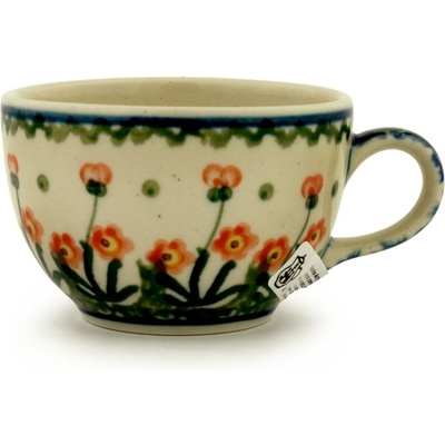 Polish Pottery Cup 3 oz Peach Spring Daisy
