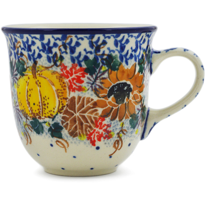 Polish Pottery Cup 6 oz Autumn Falling Leaves UNIKAT