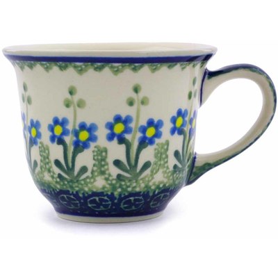 Polish Pottery Cup 6 oz Blue Daisy Circle