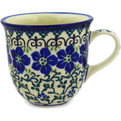 Polish Pottery Cup 6 oz Blue Dogwood