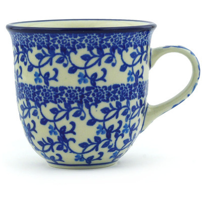 Polish Pottery Cup 6 oz Blue Floral Lace