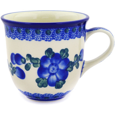 Polish Pottery Cup 6 oz Blue Poppies