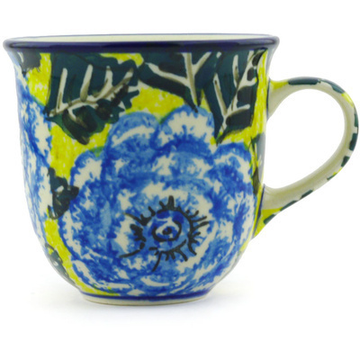 Polish Pottery Cup 6 oz Blue Spring UNIKAT