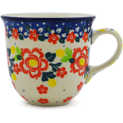 Polish Pottery Cup 6 oz Floral Puzzles UNIKAT