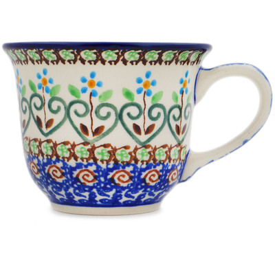 Polish Pottery Cup 6 oz Heart Vines UNIKAT